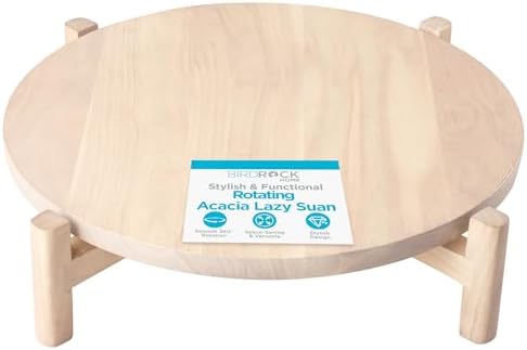 BIRDROCK HOME Elevated Lazy Susan | Rotating Acacia Wood Platter with Raised Legs | Ideal for Serving, Organizing, and D