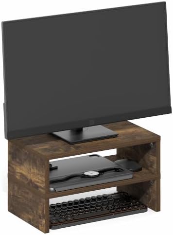 Furinno Classic Monitor Stand Riser Set of 2, Dual Monitor Riser, Amber Oak