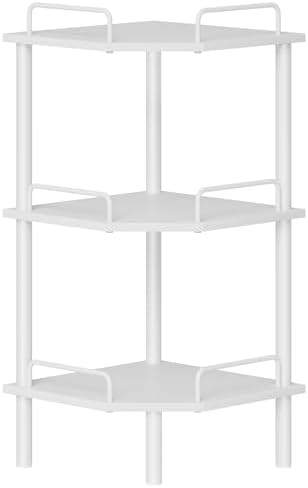 Tajsoon 3 Tier Corner Shelf Stand, Standing Corner Shelf Unit, White