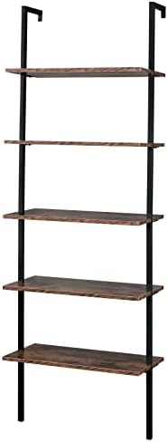 5 Tier Industrial Wall Mounted Bookshelf,Modern Ladder Bookcase Storage Organizer,Open Display Storage Rack,Plant Flower