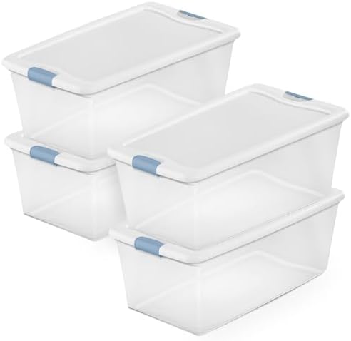 Sterilite Latching Box with Lids for Home and Office, 106 Quart, 4-Pack