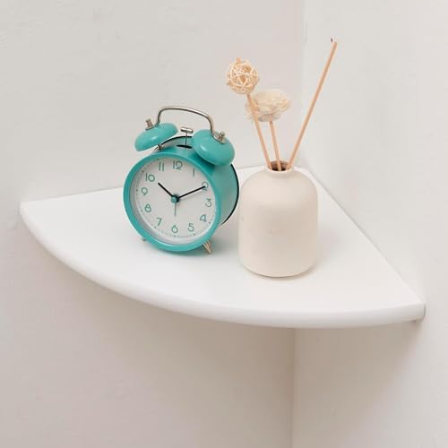 Corner Shelf, Solid Oak Wood Floating Corner Shelf Wall Mount Round End Floating Speaker Shelves with Wire Hole for Smal
