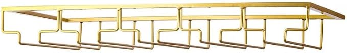 FOMANSH Wine Glass Rack - Under Cabinet Stemware Wine Glass Holder Glasses Storage Hanger 1 Pack Metal Organizer for Bar Kitchen 5 Rows Gold