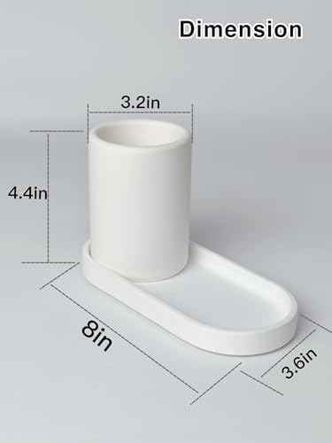 Diatomite Toothbrush Holder with Tray Set – Quick Dry Water Absorbent Stone Bathroom Counter Organizer – Minimalist Diat