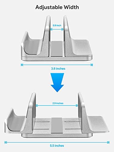 JARLINK 2-in-1 Vertical Laptop Stand, Adjustable Aluminum Desk Dock, Silver