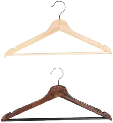 PRETYZOOM Solid Wooden Suit Hangers 2-Pack with Non-Slip Notches and Dual Swivel Hooks Flat Design Natural Finish for Jackets Coats Dresses