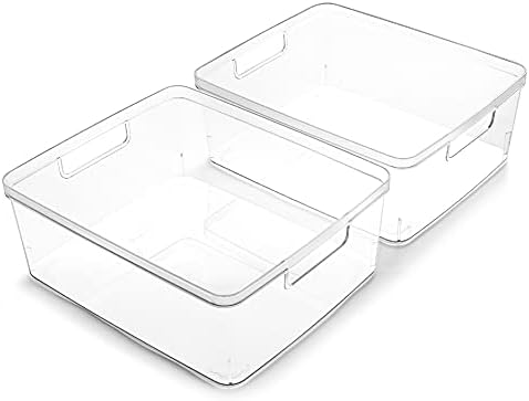 BINO | Plastic Storage Bins, Medium - 2 Pack | THE LUCID COLLECTION | Multi-Use Built-In Handles | BPA-Free | Clear Stor