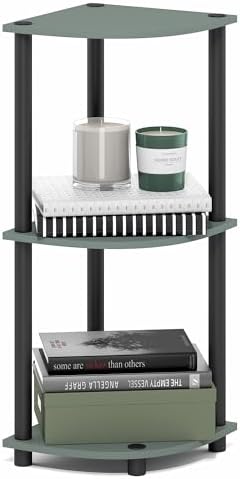 Furinno Turn-N-Tube Corner Shelf, 3-Tier Corner Bookshelf, Display Storage Shelves with Open Shelves, for Organization a