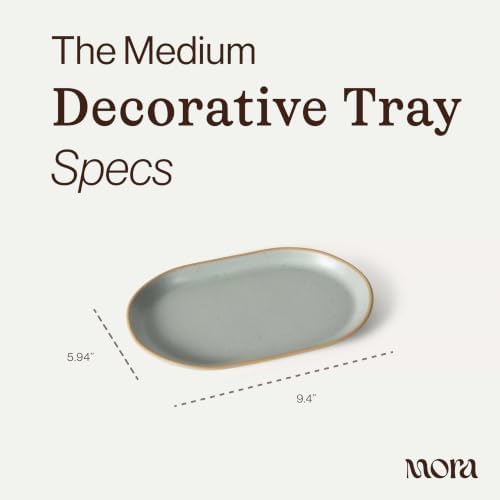 Mora Ceramic Decorative Tray - 9.4in Dish for Jewelry, Perfume, Makeup, Accessories, Candle, in the Bathroom Vanity, Bed