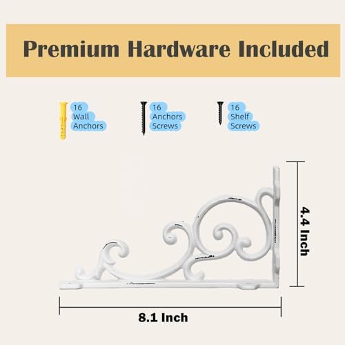 Heavy Duty 8.1"x4.4" Vintage Brackets for Floating Shelves & Kitchen Storage, 8 inch Cast Iron Shelf Brackets - Industri