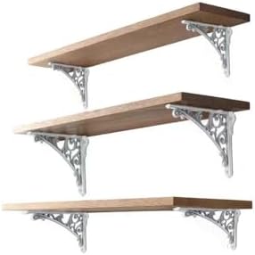 Decorative Shelf Bracket 10 inch, White Brackets for Shelving, Heavy Duty Vintage, DIY Projects, Hardware Included, 4 Pa