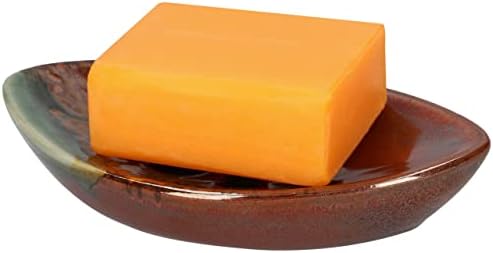 Ceramic Soap Dish with Self Draining Tray for Bathroom, Kitchen (Reddish Brown) 6.25 x 3.75 x 1 inches (LxWxH) 1111 Lung