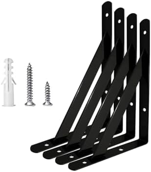Shelf Brackets 6 x 4 Inch, for 5 8 10 12 16 20 Inch Heavy Duty Shelf Brackets 4 Pack, Black Powder-Coated Small Shelf Br