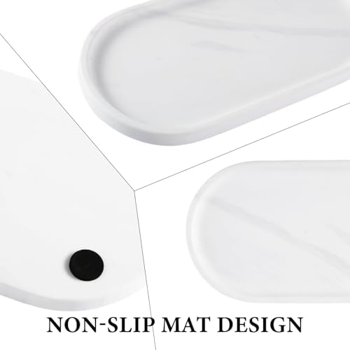 Koville 12"x6" Elegant White Marble Bathroom Tray, Natural Marble Vanity Trays for Home Decor, Stone Perfume Organizer J