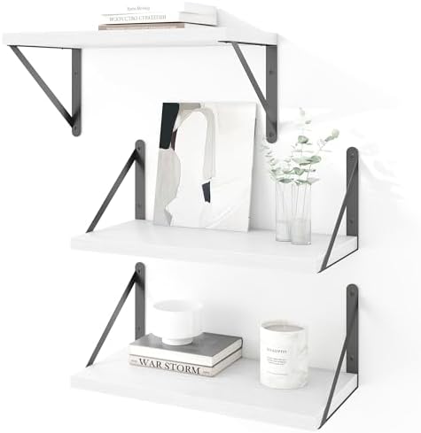 Heimlove Floating Shelves for Wall Set of 3,Light Wood Wall Mounted Bookshelf Decorative Shelf for Living Room Bathroom 