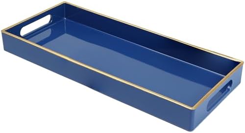 Blue Bathroom Vanity Tray for Countertop, Small Plastic Toilet Tank Versatile Storage & Organization Tray for Makeup, Pe