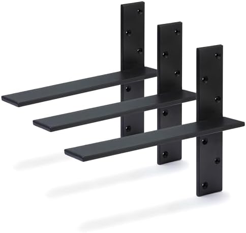 Free Hanging Countertop Support Bracket 20" Lx2.5 W 3 Pack Black Heavy Duty Hidden Floating Wall Shelf Bracket 3/8" Thic