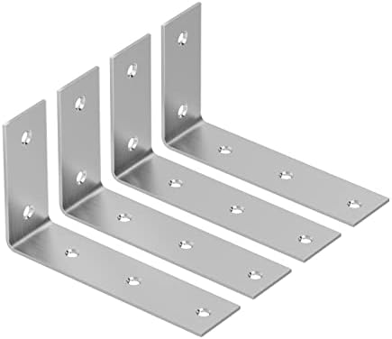 YUMORE 7 Inch Shelf Bracket, Heavy Duty L Bracket, Brushed Nickel, 4 Pack