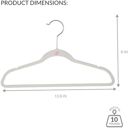 Simplify 25 Pack Kids Velvet Hangers | Slim | Non-Slip Design | Space Saving | Childrens Clothes | Shirts | Pants | Dresses | Baby Nursery | Closet Storage & Organization | White