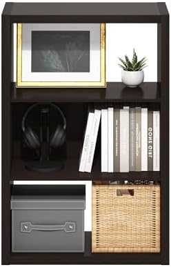 Furinno Viola 3-Tier Book Shelf, Extra Thick Frame Bookshelf, Dark Oak
