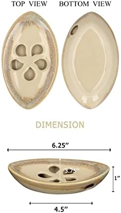 Ceramic Soap Dish with Self Draining Tray for Bar Soap, Bathroom, Kitchen (Ivory No.3)
