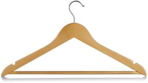 20 Pack Premium Wooden Suit Hangers - Smooth Natural Finish Heavy Duty Wood Coat Hangers - 360 Swivel Hook and Notches Clothes Hangers with Non Slip Pants Bar for Shirt, Jacket, Pant, Dress Hangers