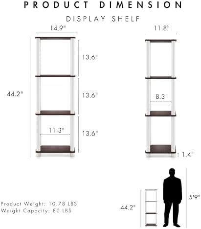 Homes: Inside + Out Apexa Modern 4-Tier Narrow Shelving Units, Collectibles Display Shelves, Easy Assembly Standing Shel