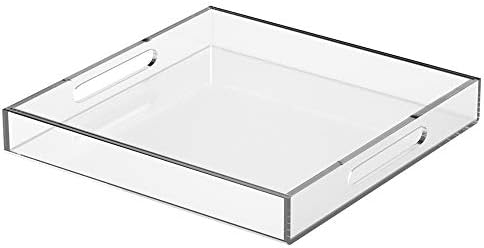 NIUBEE Clear Serving Tray 12x12 Inches -Spill Proof- Acrylic Decorative Tray Organiser for Ottoman Coffee Table Countert