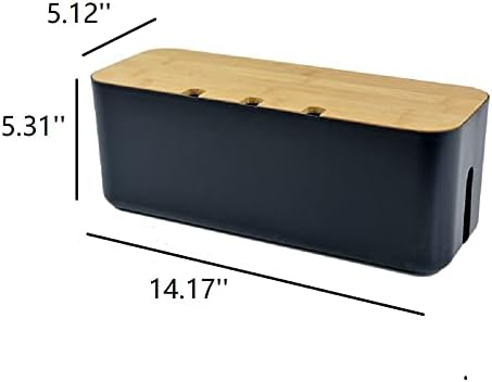 Cable Management Box with Bamboo Lid, Power Strip Organizer, Black 2PCS