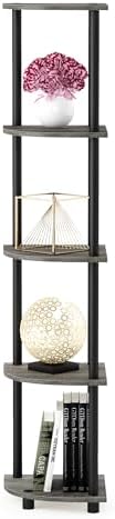 Furinno Turn-N-Tube Toolless Assembly Corner Shelf, 5-Tier Grey Corner Bookshelf, Open Storage Shelves, for Organization