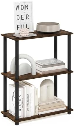 Furinno Turn-N-Tube Toolless Assembly Storage Shelves, 3-Tier Rustic Brown Book Shelf, Open Storage Bookshelf, for Organ