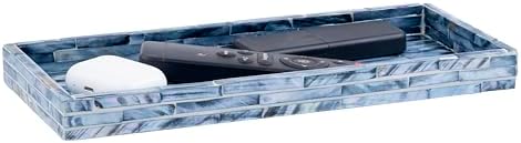 PEMAR Blue Mother of Pearl Tray Set of 2 – Handcrafted Decorative Vanity & Countertop Organizer for Bathroom, Entryway, 