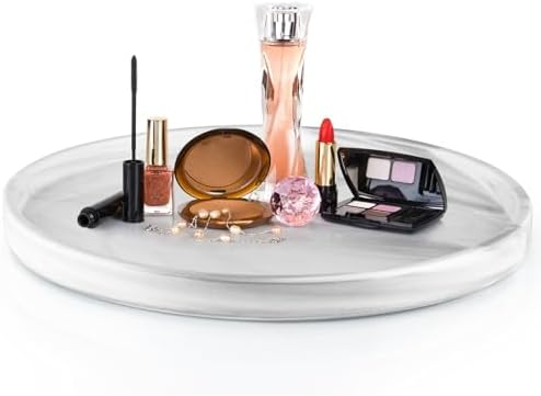 12" Large Ceramic Vanity Tray, Circle Perfume Plate Organizer, Jewelry Holder Dish, Non Slip Decorative Tray for Bathroo