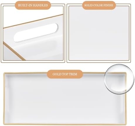 MAONAME White Vanity Tray Set of 2, Rectange Toilet Tank Trays with Handles