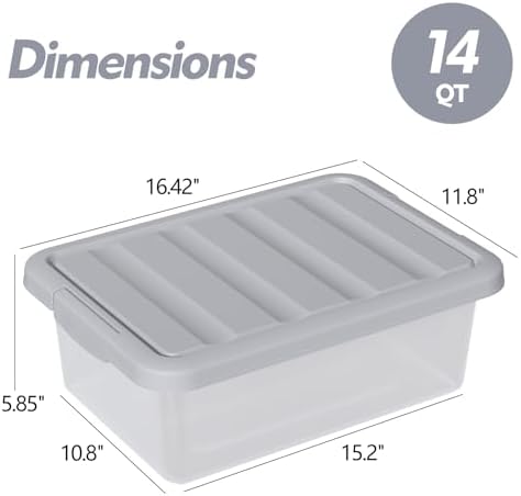 2 Pack Storage Bins with Lids, Stackable Plastic Containers, 14 Qt