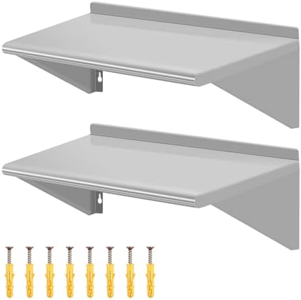 12" D x 24" W Stainless Steel Wall Mounted Shelves, 2 Packs Floating Shelving with Brackets, Commercial Shelf Perfect fo