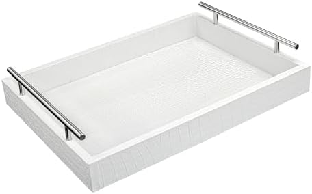 White Faux Leather Serving Tray, 16" x 12" Rectangular