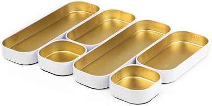 Three by Three Seattle Metal Drawer Organizer Tray Set, 6-Pc, 1" (Gold)