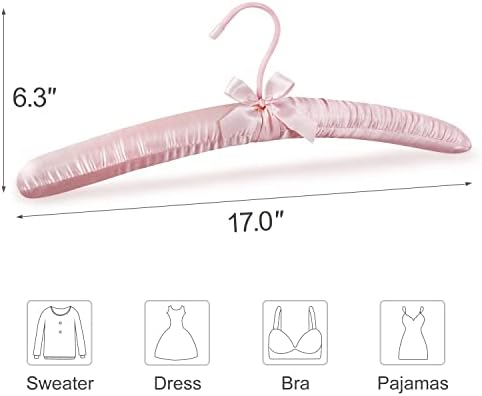 TOPIA HANGER Satin Padded Hangers for Women Clothing 17-inch 10 Pack Pink