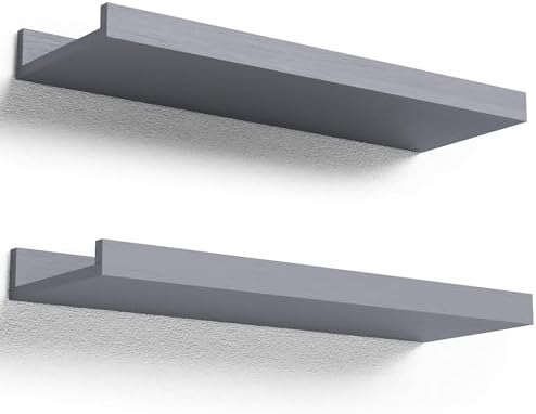 Boswillon Floating Shelves Set of 2, Small Wall Shelf with Lip, 16in, Grey