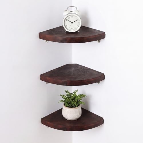 3 Pcs Corner Floating Shelves for Wall Solid Wood 7 Inch (Walnut)