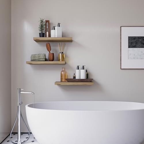 Floating Shelves for Wall Set of 3, 16 Inch Light Brown Shelves Bedroom