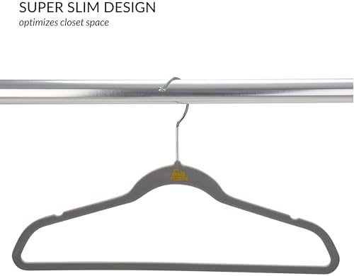 Simplify 25 Pack Kids Velvet Hangers | Slim | Non-Slip Design | Space Saving | Childrens Clothes | Shirts | Pants | Dresses | Baby Nursery | Closet Storage & Organization | Light Grey