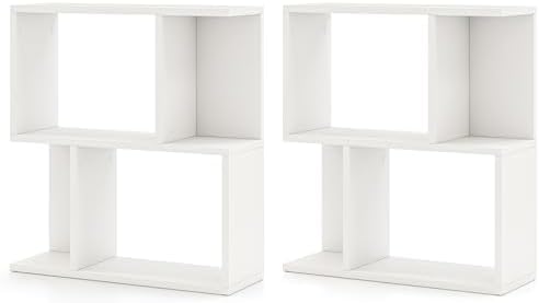 Tangkula 3 Tier Geometric Bookshelf, S Shaped Open Bookcase with Storage, Home Office Decor, Freestanding Wood Display S