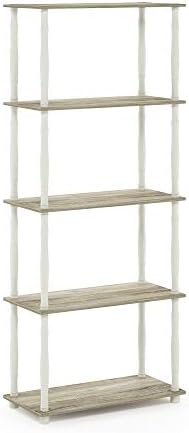 Furinno Turn-N-Tube 5-Tier Multipurpose Shelf / Display Rack / Storage Shelf / Bookshelf, Classic Tubes, Sonoma Oak/Whit