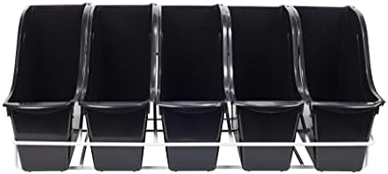 Storex Small Book Bins, Set of 5 Bins, Metal Shelf Rack Included, Black (71152U01C)