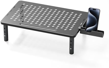 Computer Monitor Stand Riser for Desk, 3 Height Adjustable PC Laptop TV Desktop Monitor Stand Shelf, Metal Printer Table
