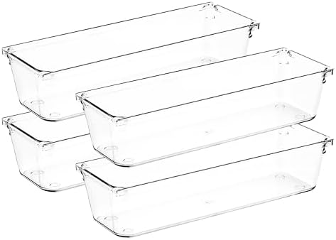 4 Pack Drawer Organizers, 3"X 9" Clear Acrylic Storage Bins