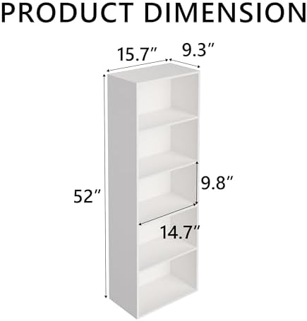 Wooden 5 Cube Storage Organizer, White 5 Tier Bookcase Bookshelf Freestanding Storage Display Organizer, Versatile Cubes