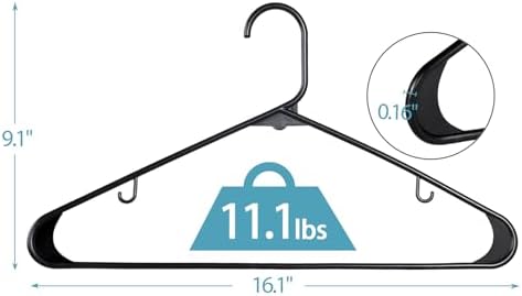SUPER DEAL Plastic Hangers 100 Pack, Clothes Hangers with Double Hooks for Coat Shirts Pants Dresses, Heavy Duty Durable Closet Space Saving, Black